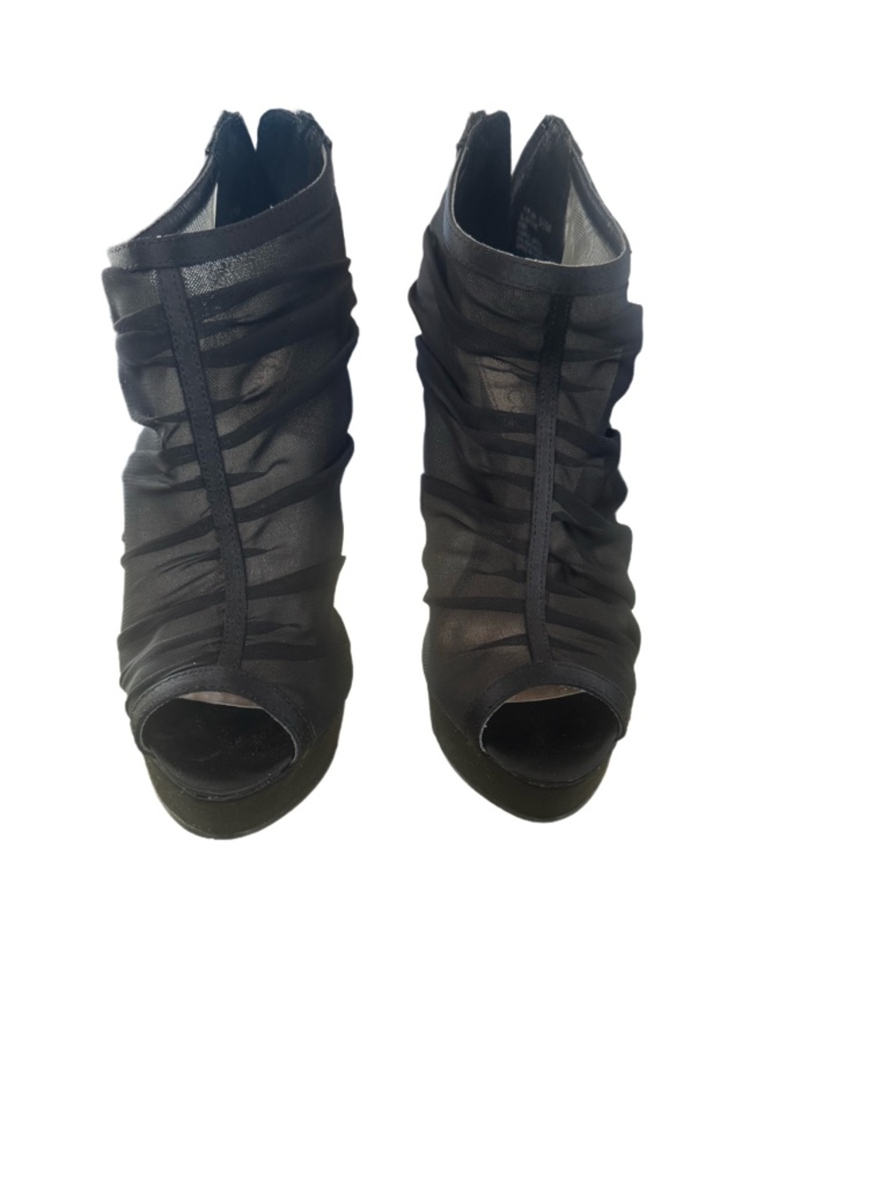 Black Ruched Peep-Toe Heeled Booties - Picture 8 of 9